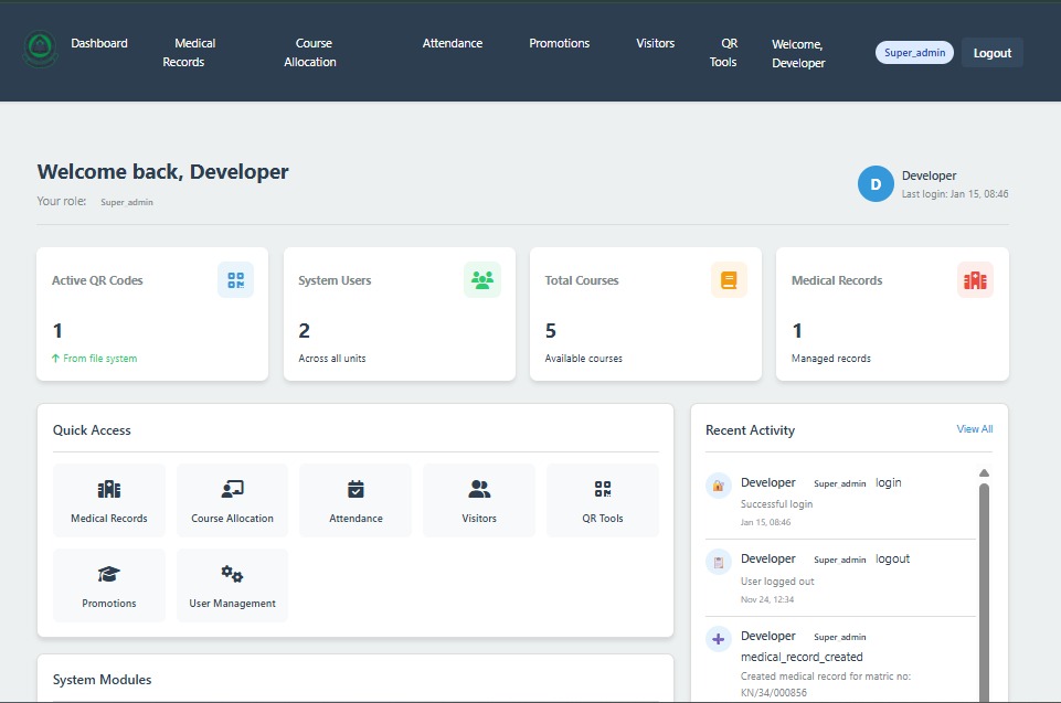 Smart Campus & Health Management System using QR